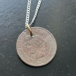 Genuine 1874 French 10 Centimes Coin Necklace